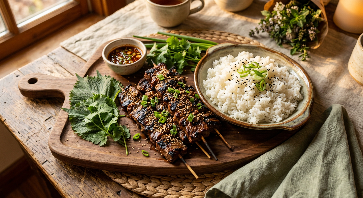 Korean Beef Skewers with Rice