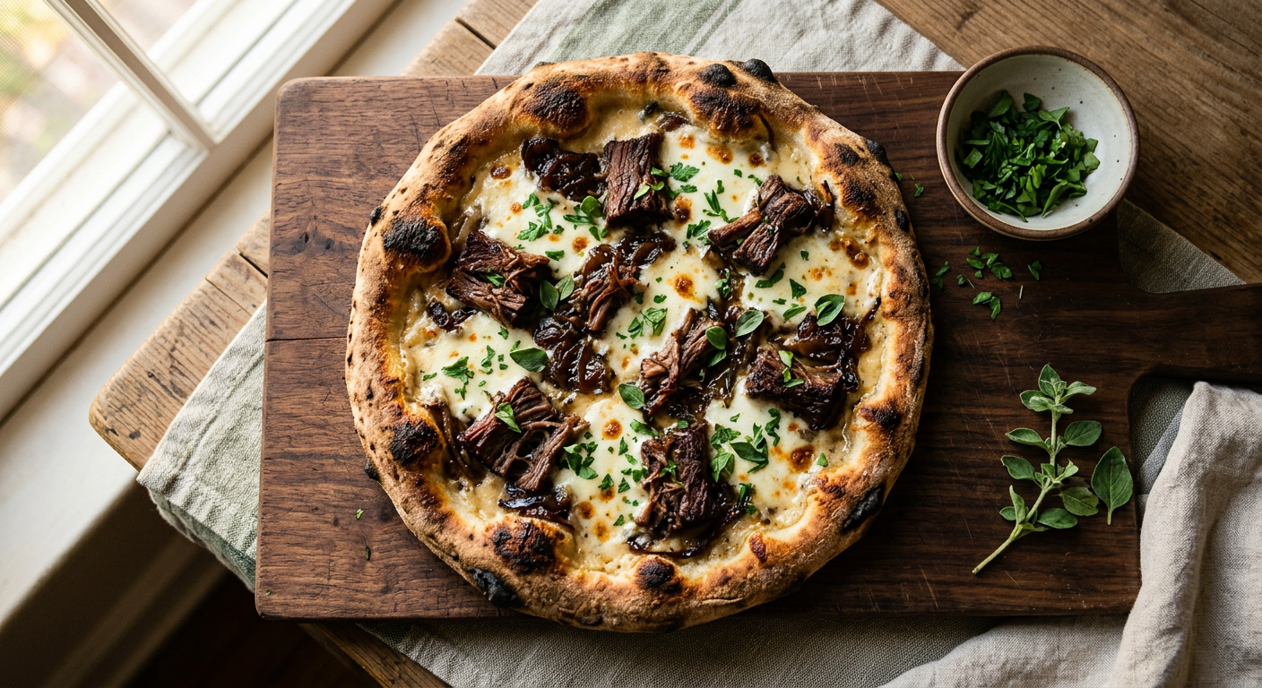Short Rib Pizza with Gouda Cream Sauce